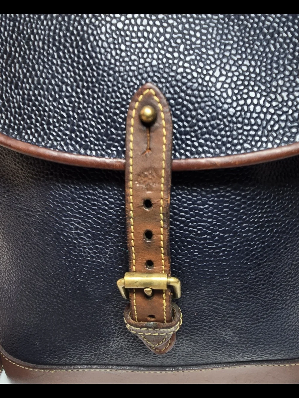 Vintage Mulberry Crossbody Bag Black Scotchgrain Leather Brown Trim - Picture 7 of 11